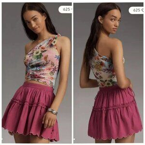 Anthropologie Maeve Tiered Scallop Mini Skirt Size Small